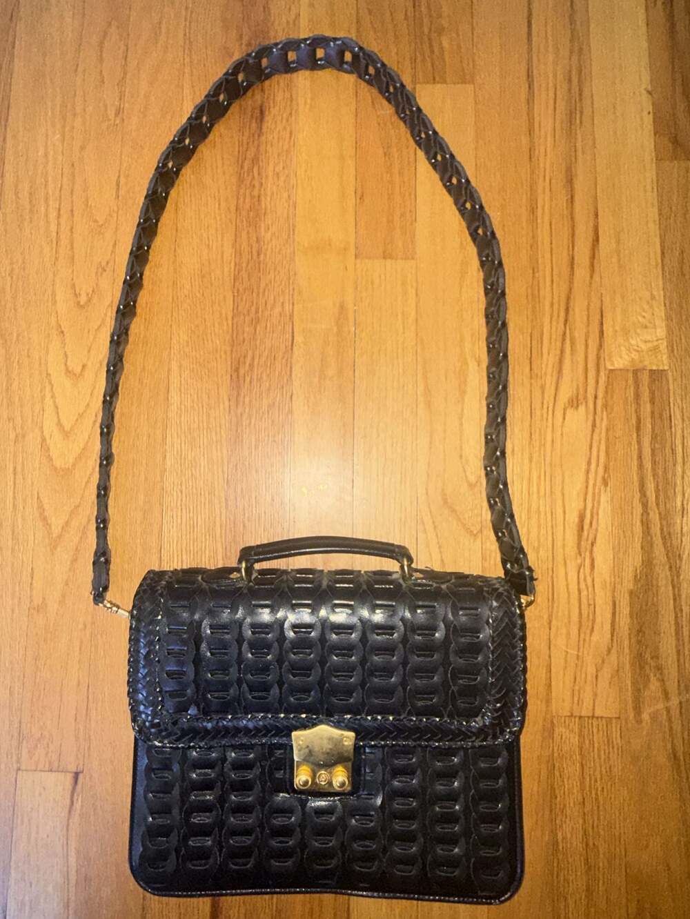 Y & S Black Weave Pattern Textured Handbag Y2K